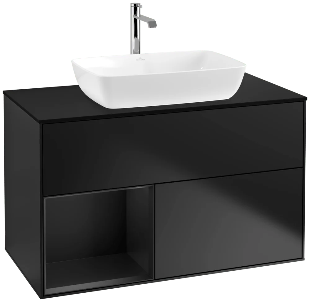 Villeroy & Boch Waschbeckenunterschrank Finion F77, 1000x603x501 mm, Black Matt Lacquer, mit Beleuchtung und SoftClosing