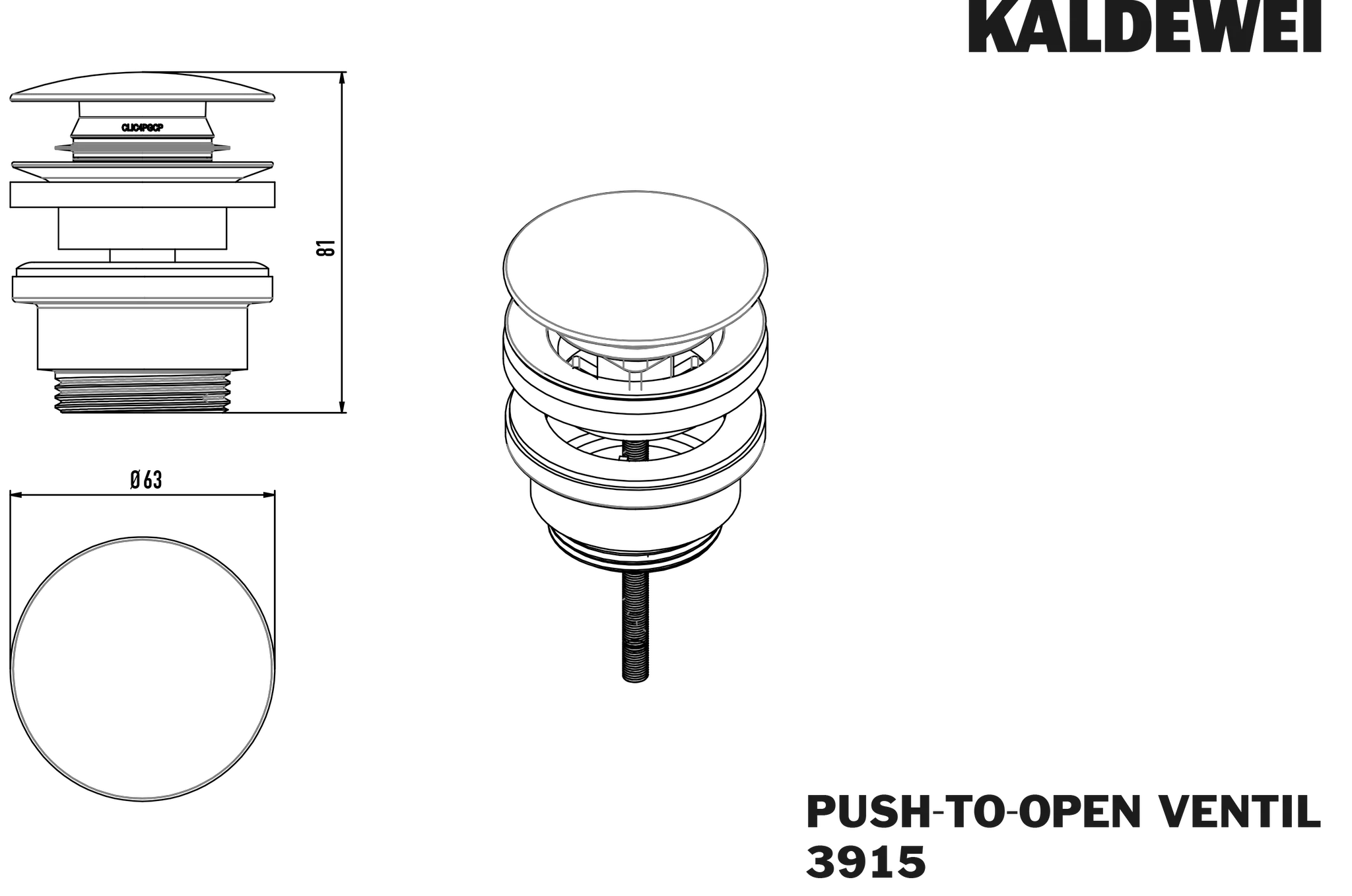 Mod. 3915, Push -To-Open, für Waschtische mit Überlauf, runder Deckel, weiß Mod. 3915, Push -To-Open, für Waschtische mit Überlauf, runder Deckel, weiß