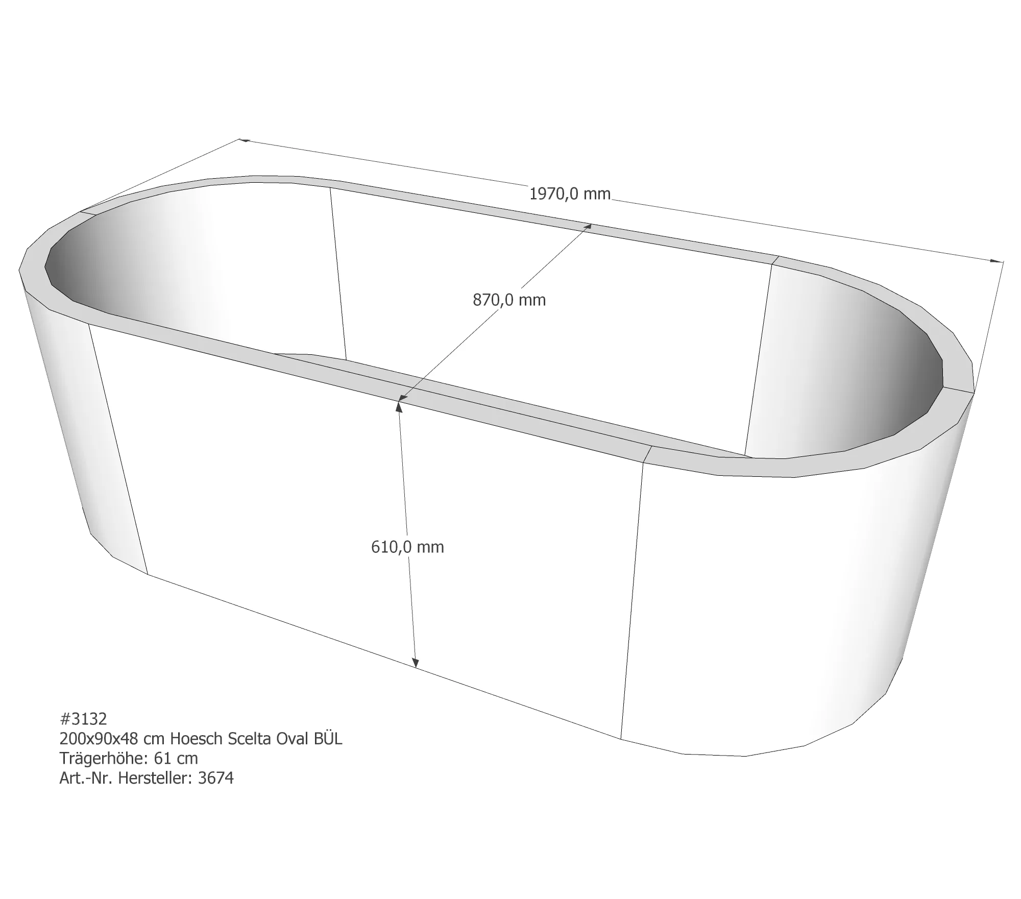 Badewannenträger für Hoesch Scelta 2000×900 200 × 90 × 48 cm