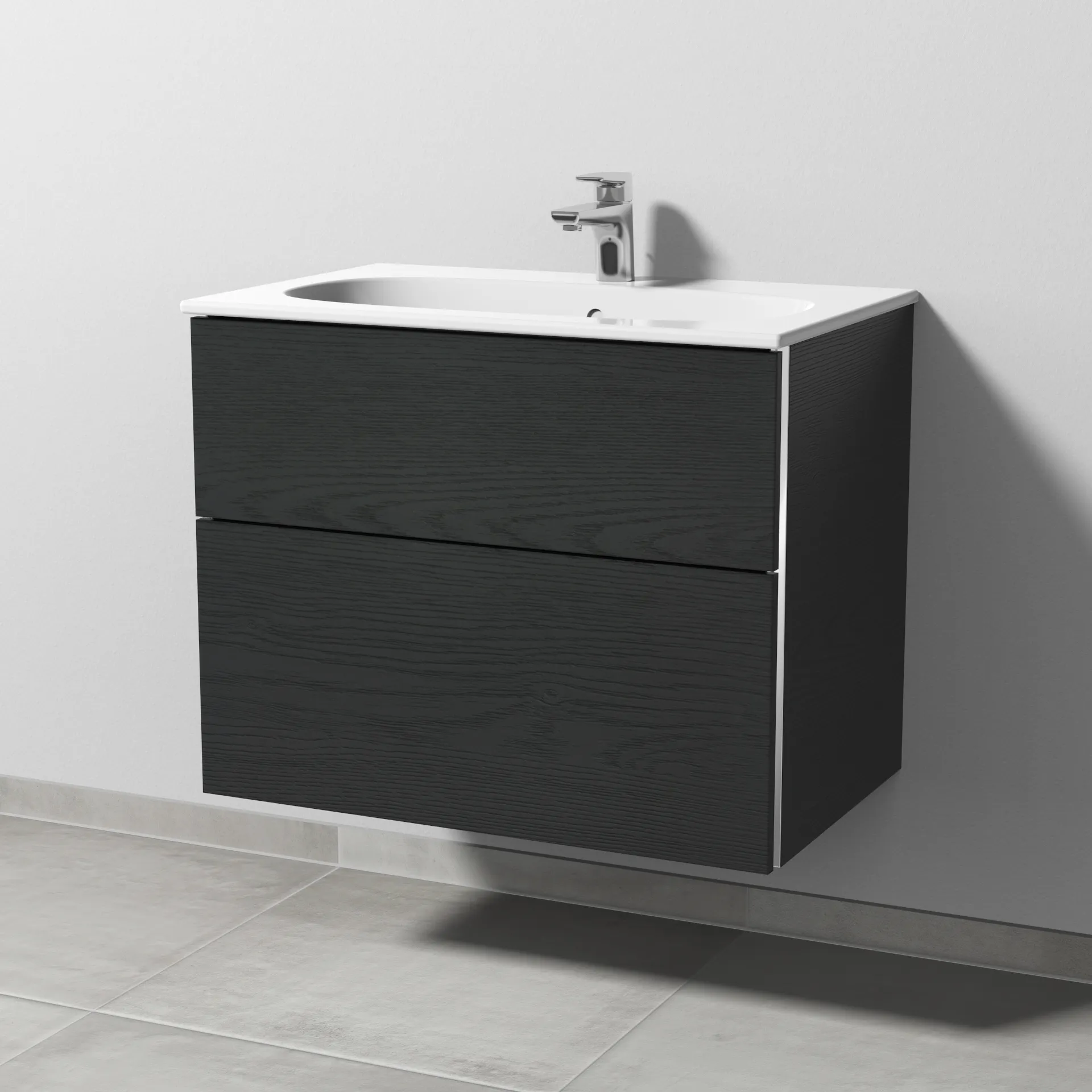 Sanipa Waschtischunterschrank „3way“ passend zu Keramik-Waschtische Acanto Slim von Geberit 730 × 582 × 467 mm in Black Oak
