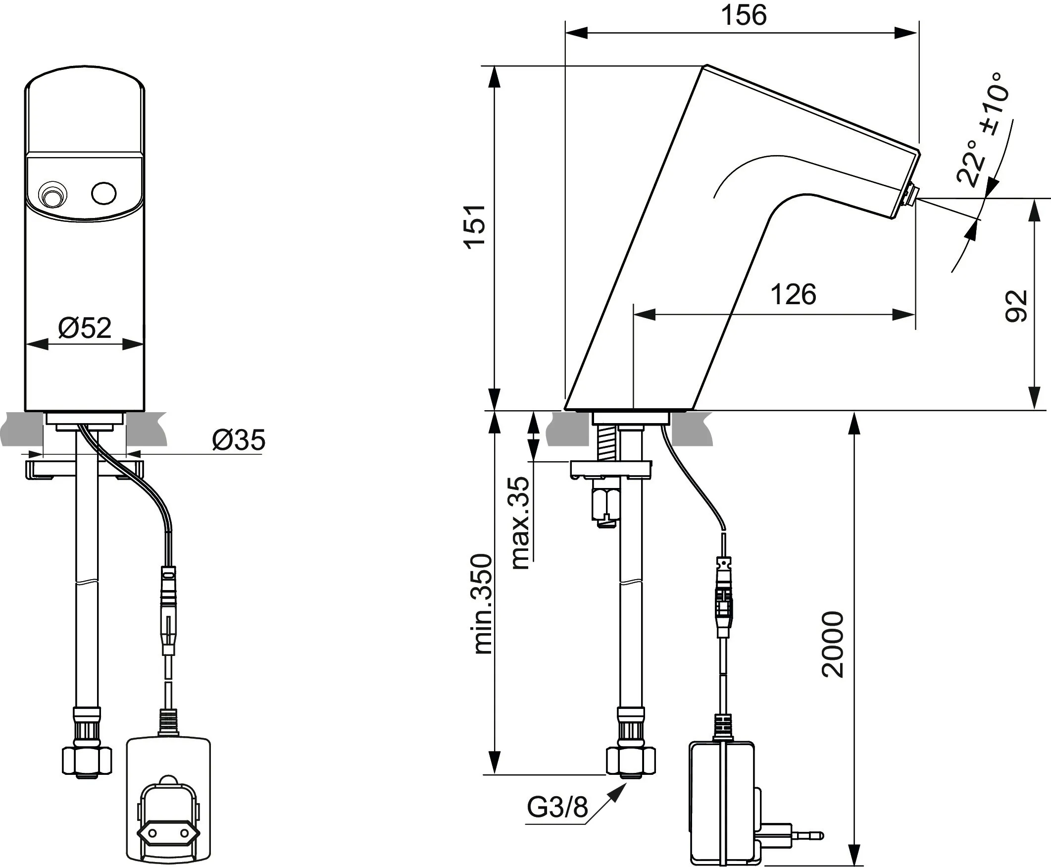 Sensor-Waschtischarmatur Intelliflow Netzbetrieb ohne Mixer Ausladung 126mm Chrom