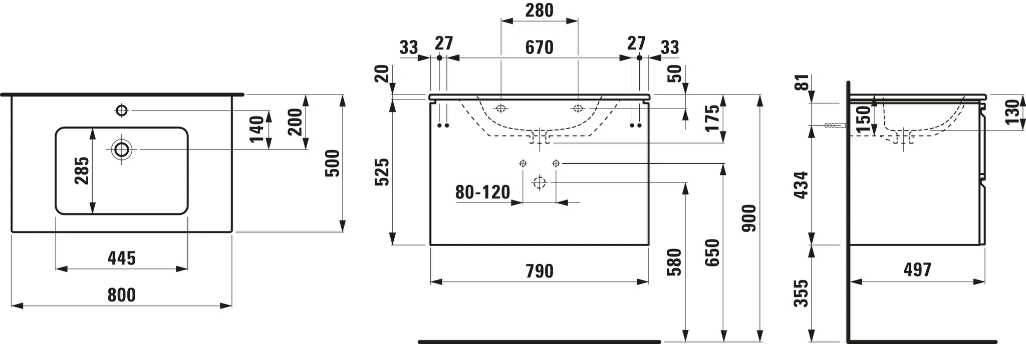 Laufen Waschtischunterschrank „PRO S“ 500 × 545 × 800 mm