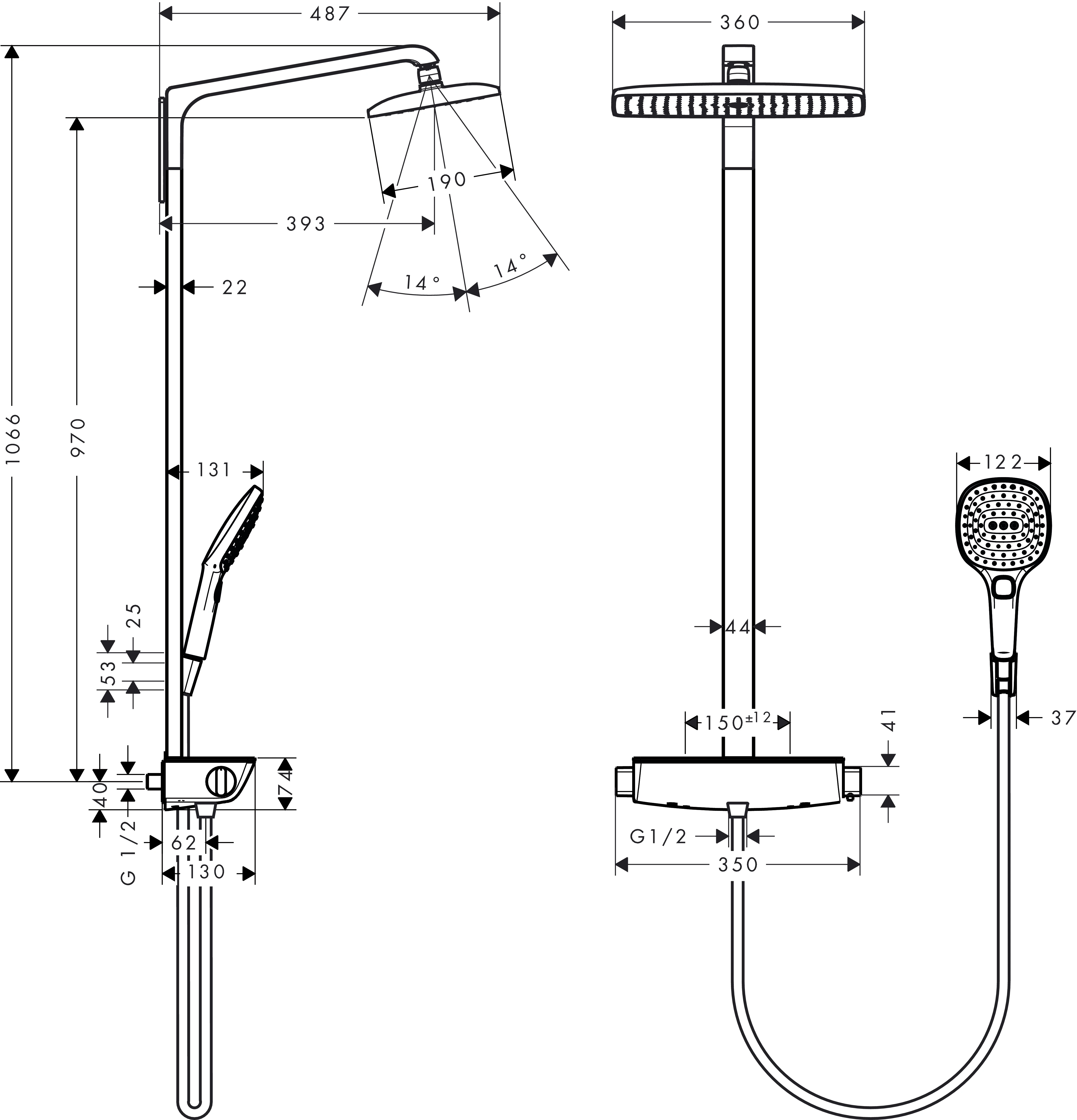 Showerpipe Raindance Select chrom mit Kopfbrause Raindance E Air 1jet 360mm