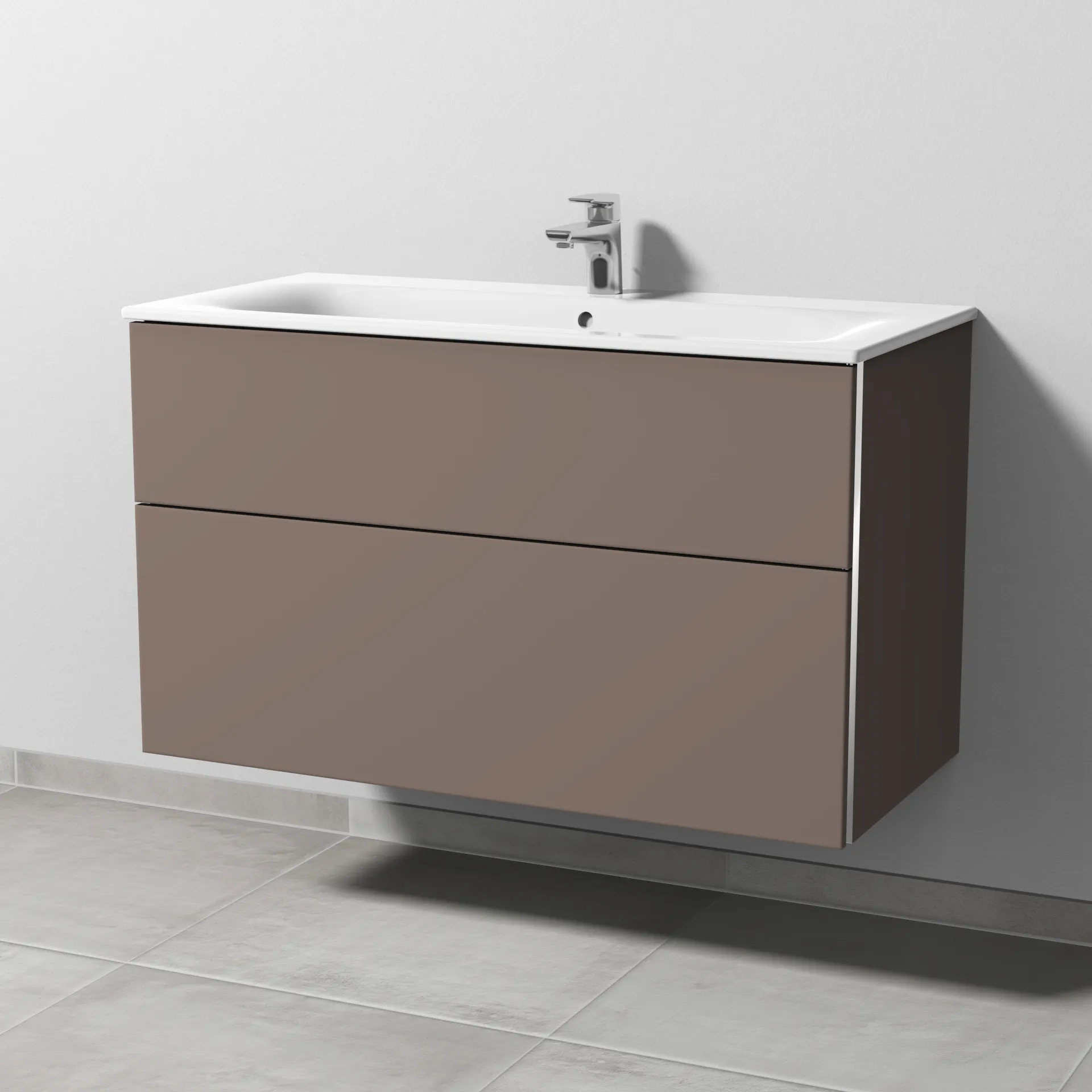 Sanipa Waschtischunterschrank „3way“ passend zu Keramik-Waschtische Renova Plan Slim von Geberit 985 × 582 × 472 mm in Taupe (matt)