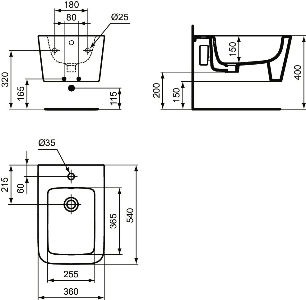 Ideal Standard Bidet „BlendCube“, Befestigung verdeckt 36 × 54 × 25 cm in Seidenweiß