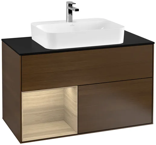 Villeroy & Boch Waschtischunterschrank „Finion“ für Schrankwaschtisch 1000 × 603 × 501 mm Walnut Veneer, für Becken mittig Villeroy & Boch Waschtischunterschrank „Finion“ für Schrankwaschtisch 1000 × 603 × 501 mm Walnut Veneer, für Becken mittig