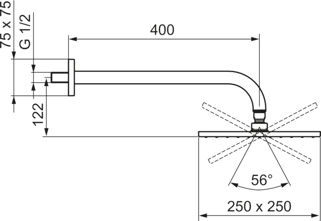 HA Kopfbrause HANSAVIVA 0418 Rosette eckig 1-strahlig Ausladung 400 mm DN15 Chrom