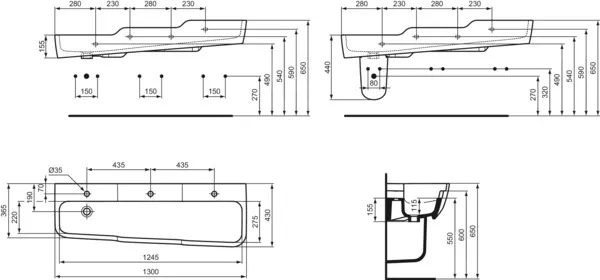 Reihenwaschtisch Contour 21 Schools 3 Hahnlöcher ohne Überlauf 1300x430x155 Weiß Reihenwaschtisch Contour 21 Schools 3 Hahnlöcher ohne Überlauf 1300x430x155 Weiß