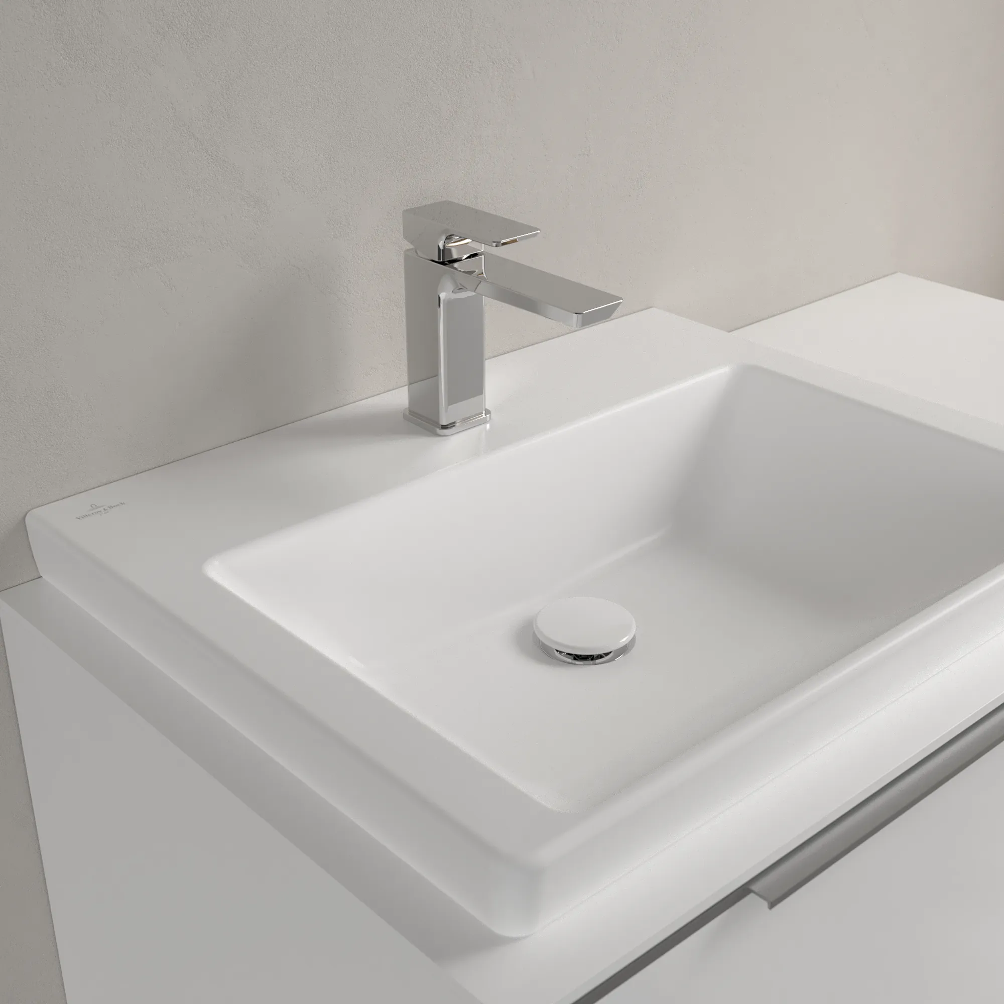 Villeroy & Boch Schrankwaschtisch Subway 3.0 4A706L, Stone White CeramicPlus, 600x470x165mm, TitanCeram, matt, Wandmontage