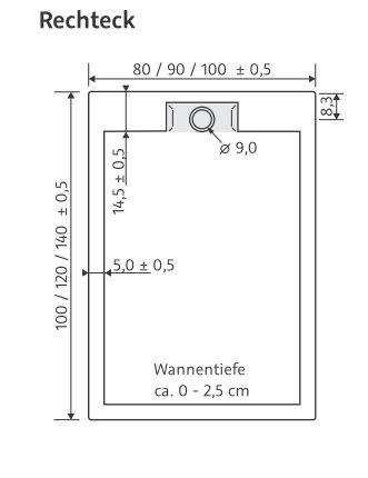 HSK rechteck Marmor-Polymer-Duschwanne mit Randablauf „superflach“ 100 × 140 cm