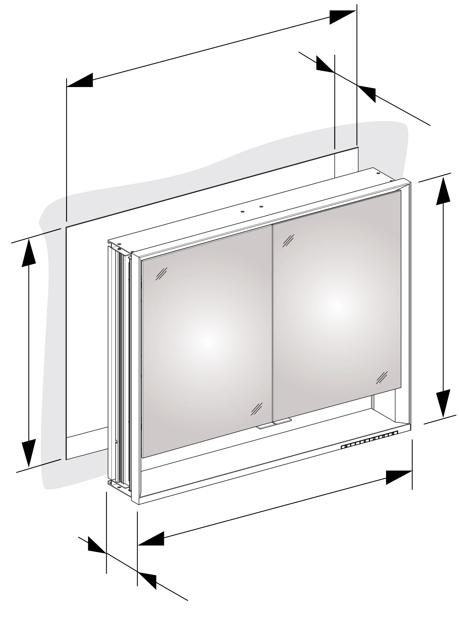 KEUCO Wandeinbau Spiegelschrank mit offenem Ablagefach „Royal Lumos“ in Silber (eloxiert), Unterputz, mit Steckdosen, mit Spiegelheizung 900 × 735 × 165 mm