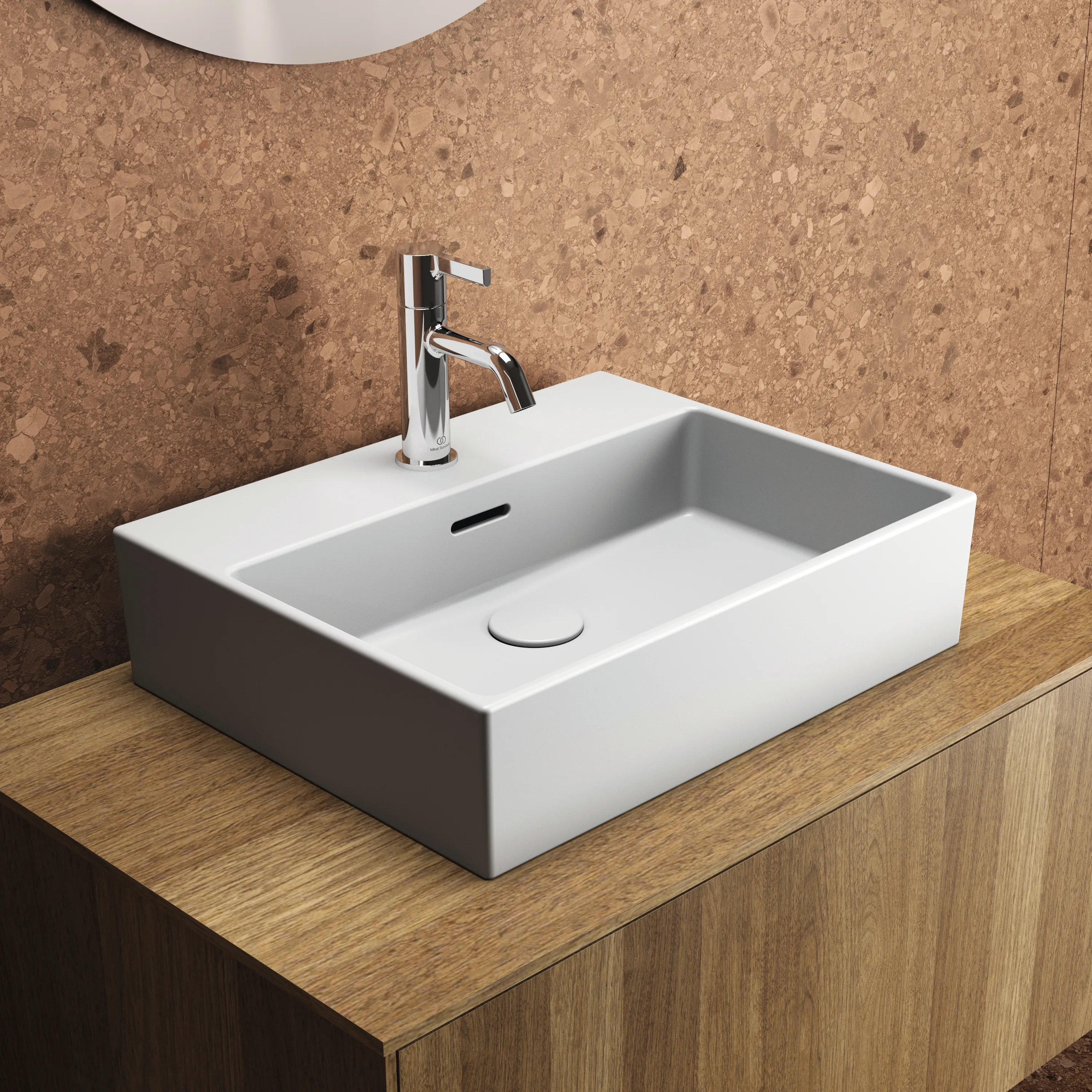 Waschbecken „Extra“ 50 × 40 × 15 cm, Hahnlochposition mittig in Seidenweiß