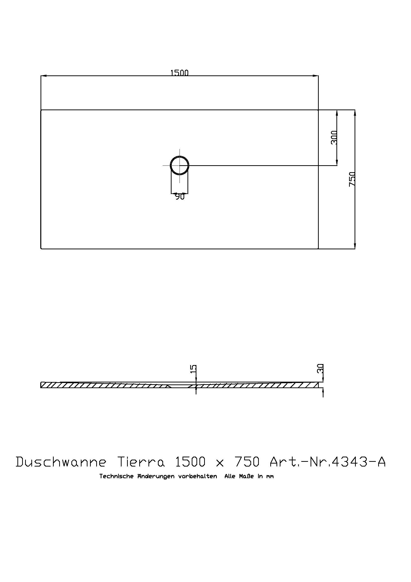 Duschwanne „Tierra“ Rechteck 150 × 75 cm in Weiß