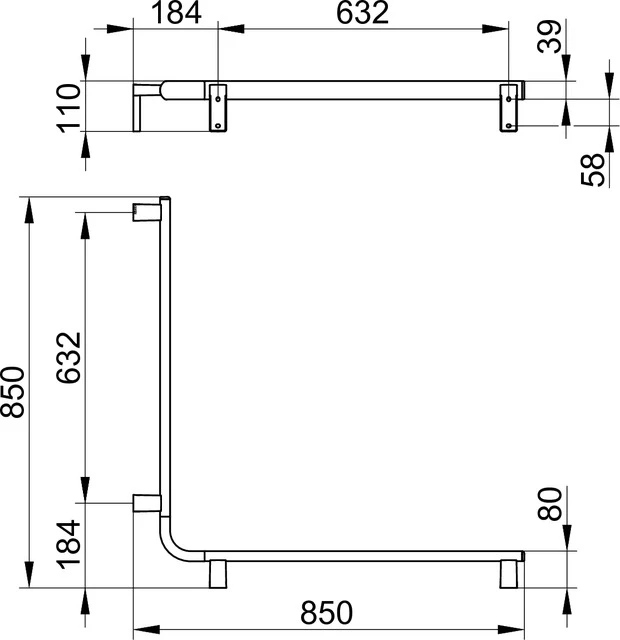 AXESS 35011178800 Dusch- und Wannenhandlauf 800 / 800 mm silber-eloxiert