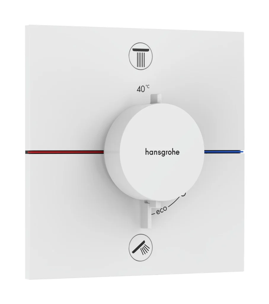Hansgrohe ShowerSelect Comfort E Thermostat Unterputz, 2 Verbraucher, Mattweiß, flache Rosette, einfache Installation mit vormontiertem Funktionsblock