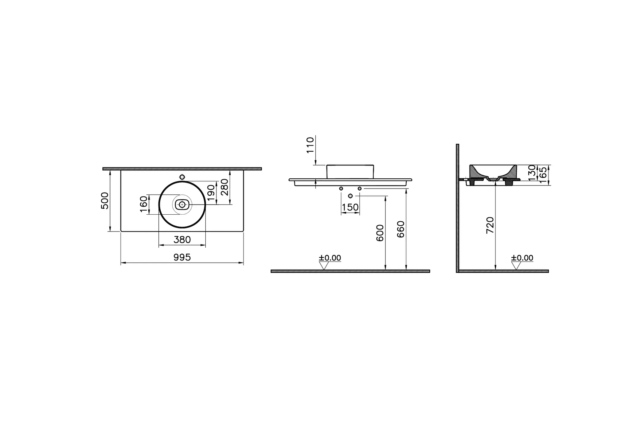 VitrA New Metropole Konsolenplatte 100 x 50 cm zu Aufsatzschale rund Edelweiß VitrA New Metropole Konsolenplatte 100 x 50 cm zu Aufsatzschale rund Edelweiß