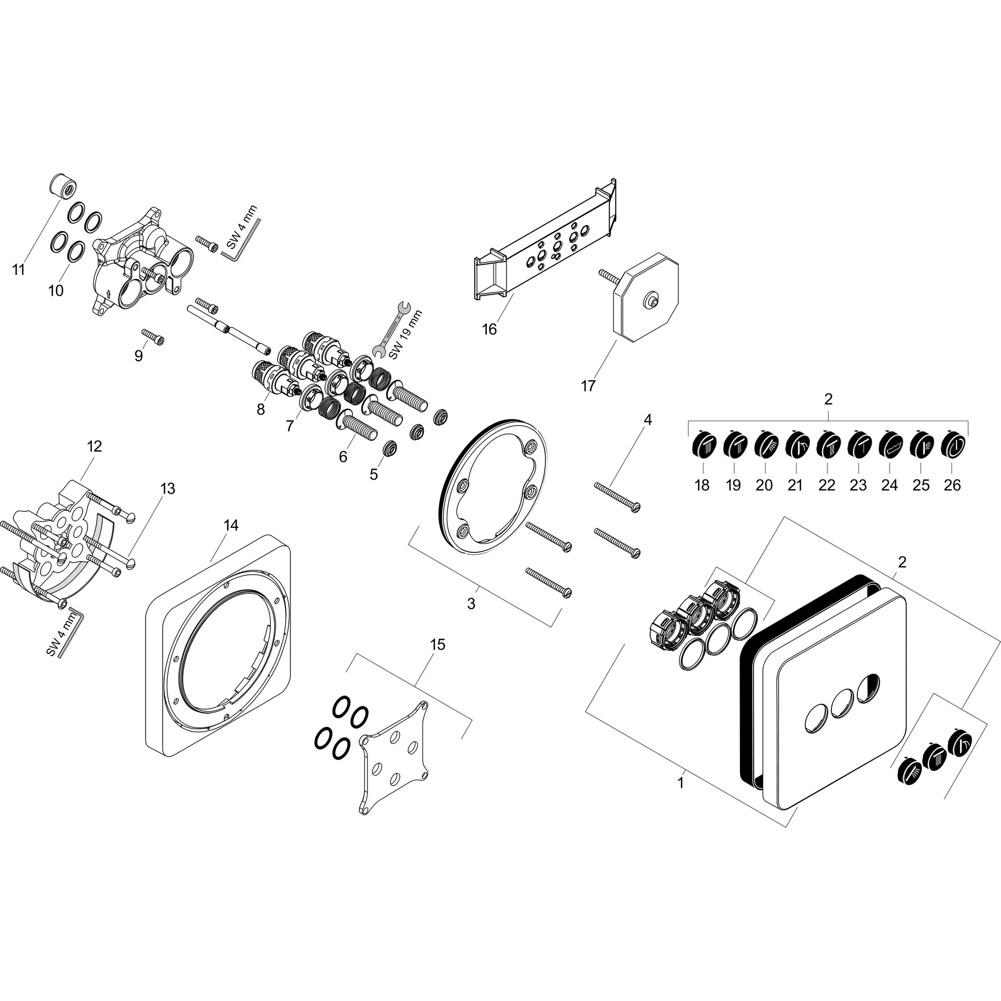 Absperrventil UP Axor ShowerSelect Fertigset 3 Verbraucher chrom Absperrventil UP Axor ShowerSelect Fertigset 3 Verbraucher chrom