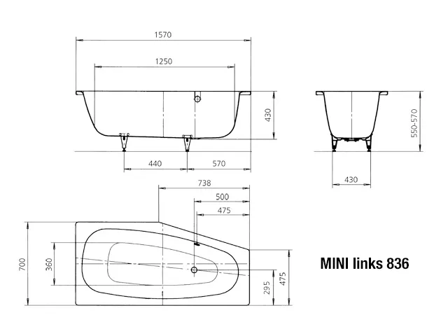 Kaldewei Badewanne „Mini“ trapez fünfeck 157 × 70 cm, ohne Grifflochbohrungen, links in alpinweiß Kaldewei Badewanne „Mini“ trapez fünfeck 157 × 70 cm, ohne Grifflochbohrungen, links in alpinweiß