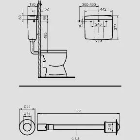 Spülkasten 926 pneumatisch, mit WC-Handdrücker, 1V rund