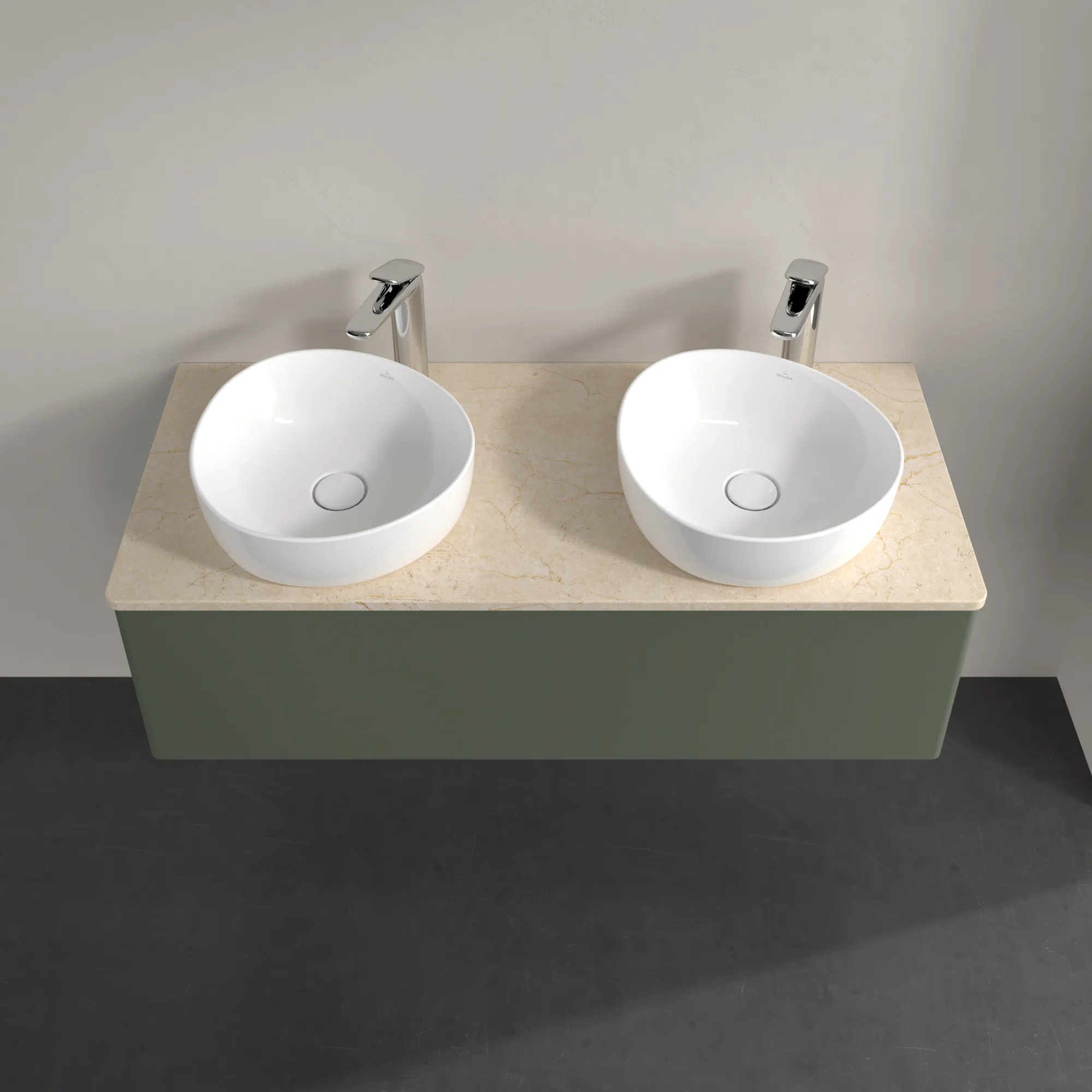 Villeroy & Boch Waschtischunterschrank „Antao“ 1200 × 360 × 500 mm Leaf Green Matt Lacquer, für links und rechts, ohne Beleuchtung Villeroy & Boch Waschtischunterschrank „Antao“ 1200 × 360 × 500 mm Leaf Green Matt Lacquer, für links und rechts, ohne Beleuchtung