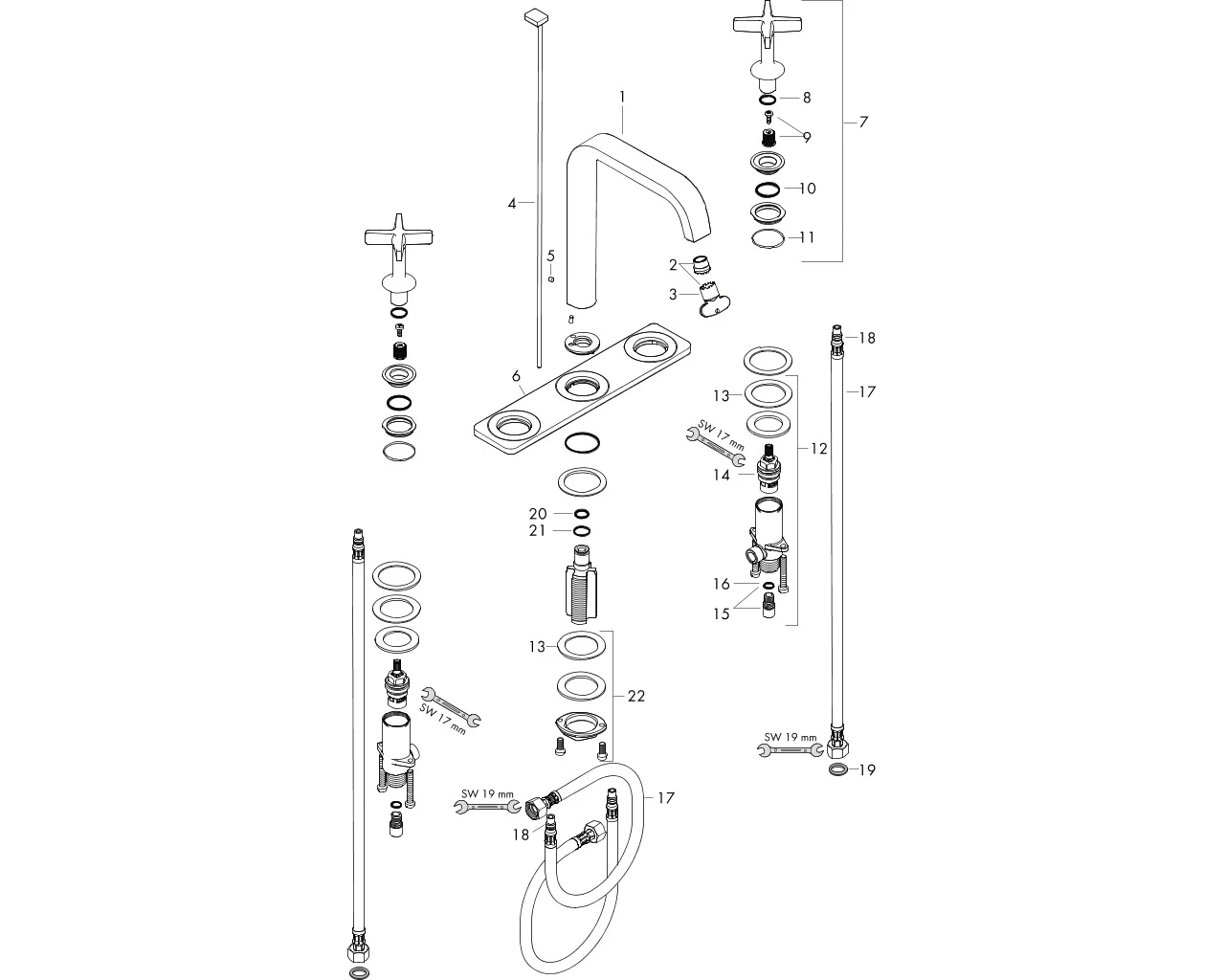 3-Loch Waschtischarmatur Axor Citterio E Standmodell chrom mit Platte