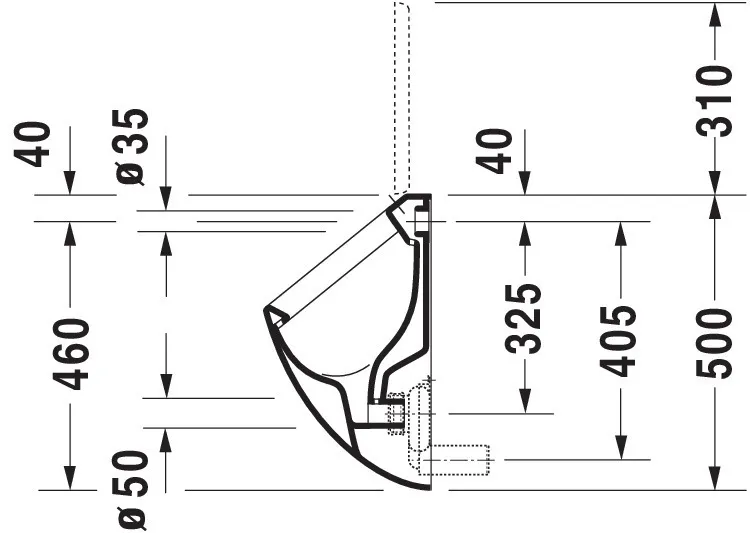 Urinal Fizz, Zulauf von hinten absaugend, für Deckel, ohne Fliege, weiß