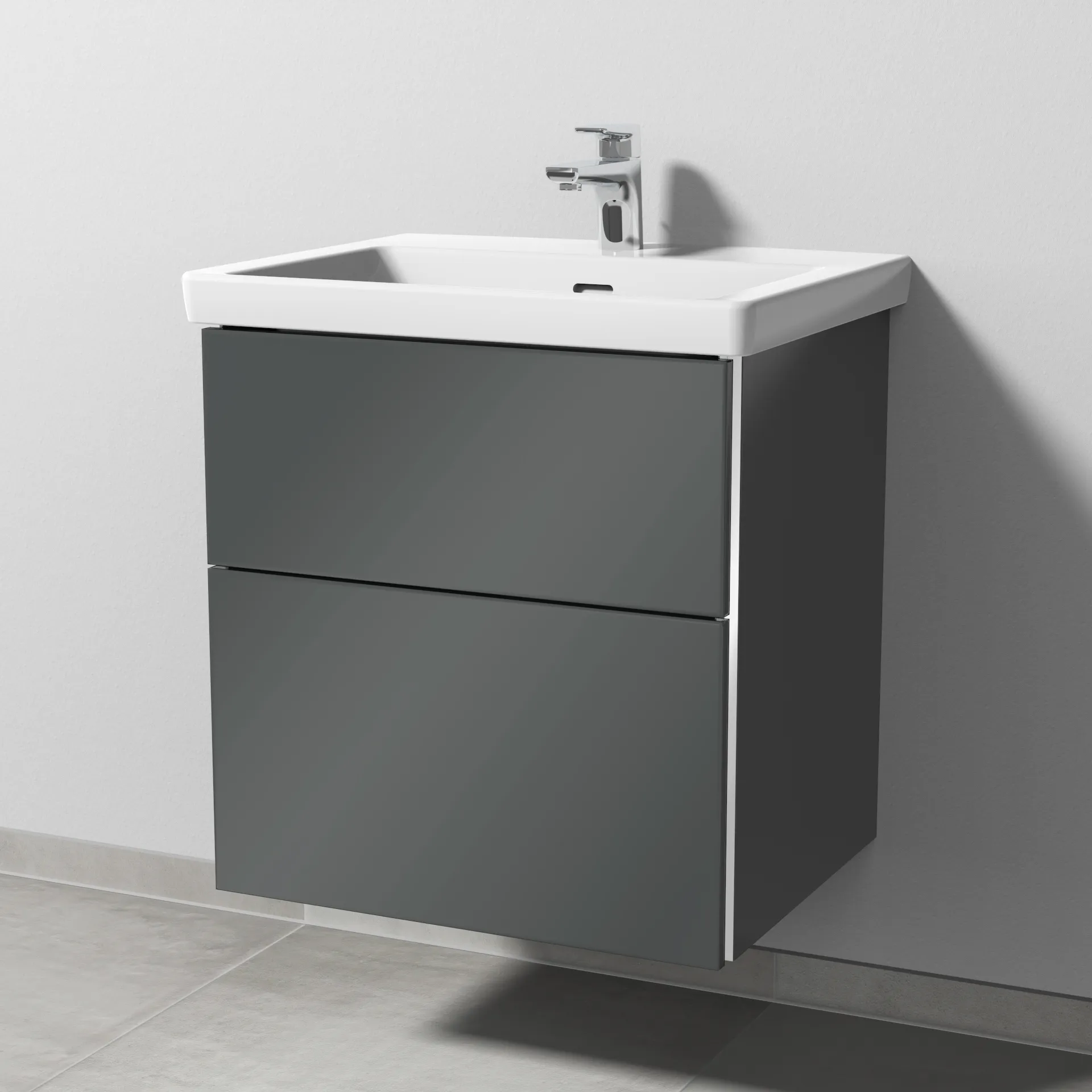 Sanipa Waschtischunterschrank „3way“ 555 × 588 × 462 mm in Anthrazit (glanz), Becken mittig