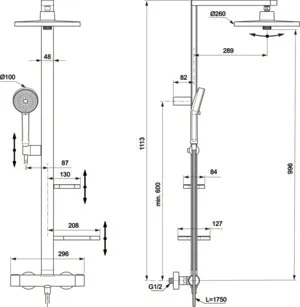 Duschsystem Alu+ mit Ceratherm Brausethermostat 2 Ablagen, 2 Funktions-Handbrause und 2 Funktions-Kopfbrause Rose