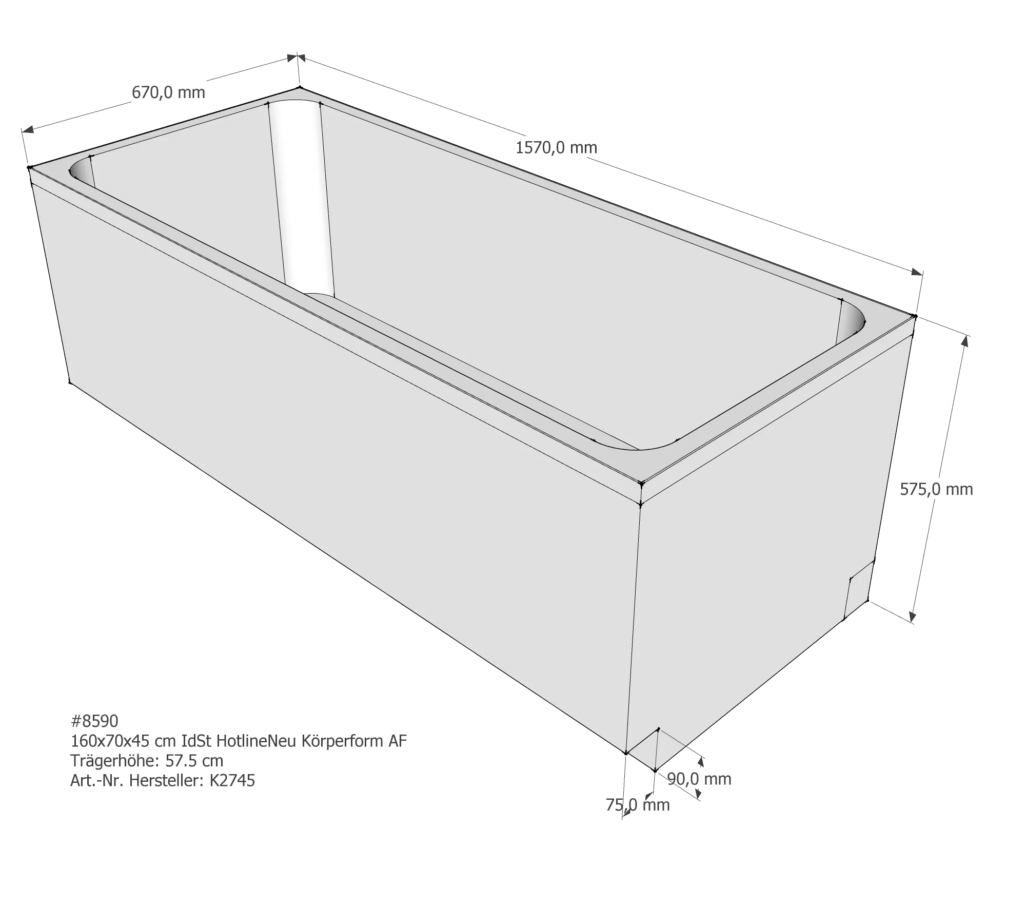 Badewannenträger für Ideal Standard HotlineNeu 160 × 70 × 45 cm Badewannenträger für Ideal Standard HotlineNeu 160 × 70 × 45 cm