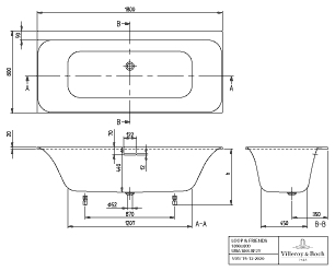 Villeroy & Boch Badewanne mit eckiger Innenform „Loop & Friends“ rechteck 180 × 80 cm, Mittelablauf, Sonderangebot Villeroy & Boch Badewanne mit eckiger Innenform „Loop & Friends“ rechteck 180 × 80 cm, Mittelablauf, Sonderangebot