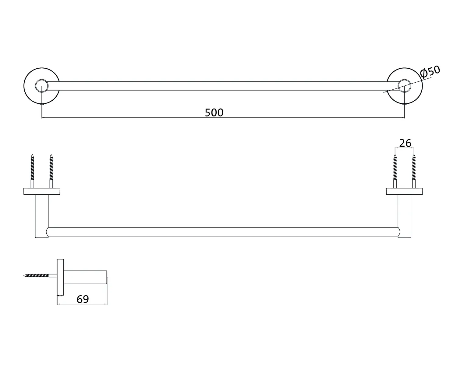 round Badetuchhalter500 mm, schwarz, Objekt