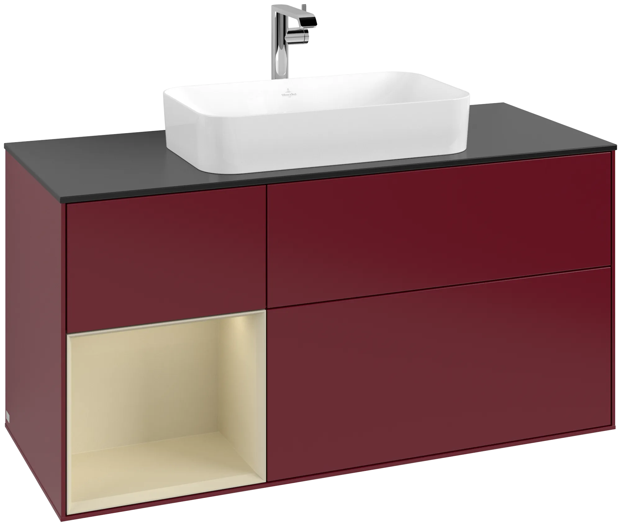 Villeroy & Boch Waschbeckenunterschrank Finion G29, 1200x603x501mm, Eckig, mit Regalelement (beleuchtet), mit Wandbeleuchtung, mit Hahnlochbohrung,