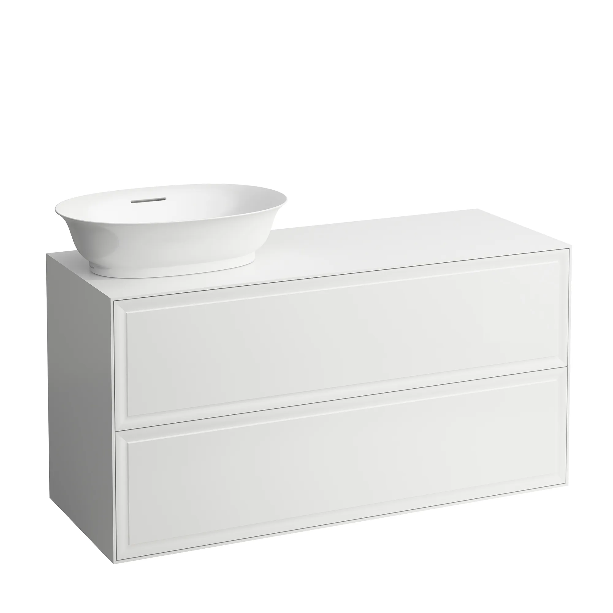 Laufen Waschtischunterbau „THE NEW CLASSIC“ 1177 × 600 × 457 mm Weiß matt, links Becken: links / Front- & Korpusfarbe: Weiß matt / Größe: 117,7 × 60 cm / Schubladen: 2
