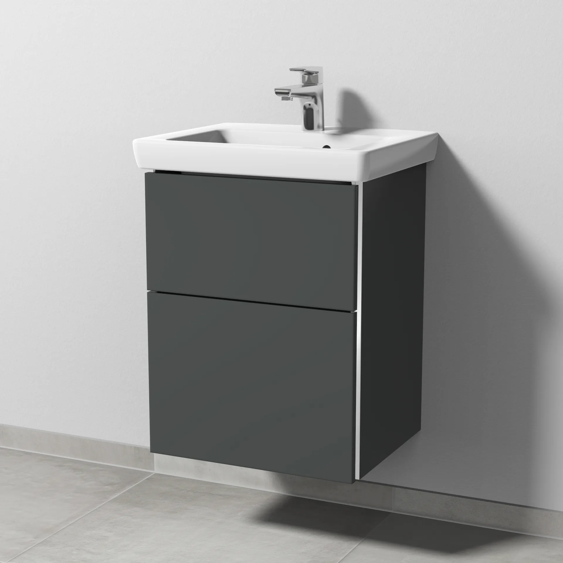 Sanipa Waschtischunterschrank „3way“ 450 × 593 × 387 mm in Anthrazit (matt), Becken mittig Sanipa Waschtischunterschrank „3way“ 450 × 593 × 387 mm in Anthrazit (matt), Becken mittig