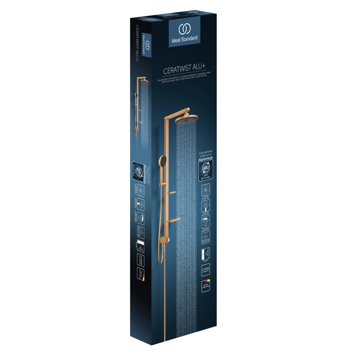 Ideal Standard Ceratwist Alu+ Duschsystem, Bronze, Aufputz, 100% recyceltes Aluminium, 2 Strahlarten Hand- und Kopfbrause