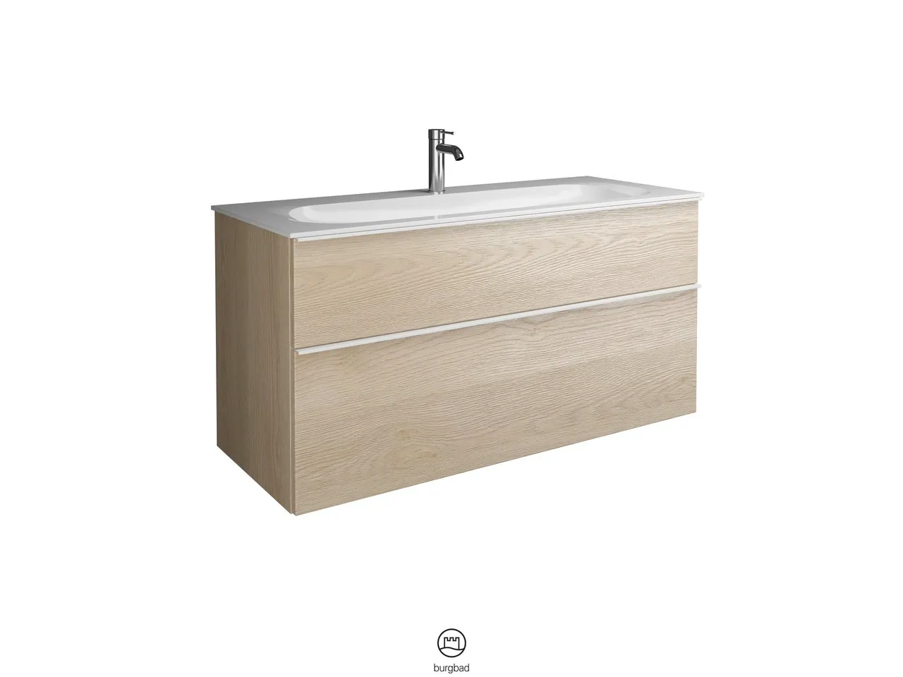 burgbad Badmöbelset „Fiumo“ 1260 × 650 mm Griff, Chrom (230 mm), in Weiß Matt