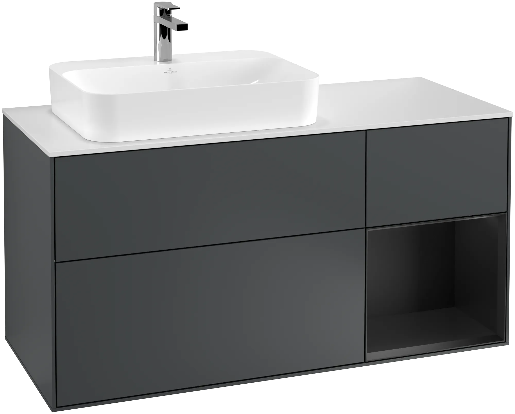 Villeroy & Boch Finion Waschbeckenunterschrank G40, Midnight Blue Matt Lacquer / Black Matt Lacquer / Glass White Matt