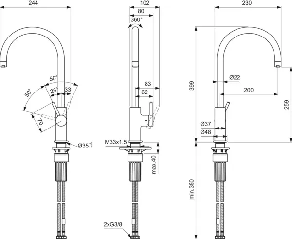 Ideal Standard Einhand-Küchenarmatur „Ceraline Nuovo“ Ausladung 200 mm Ideal Standard Einhand-Küchenarmatur „Ceraline Nuovo“ Ausladung 200 mm