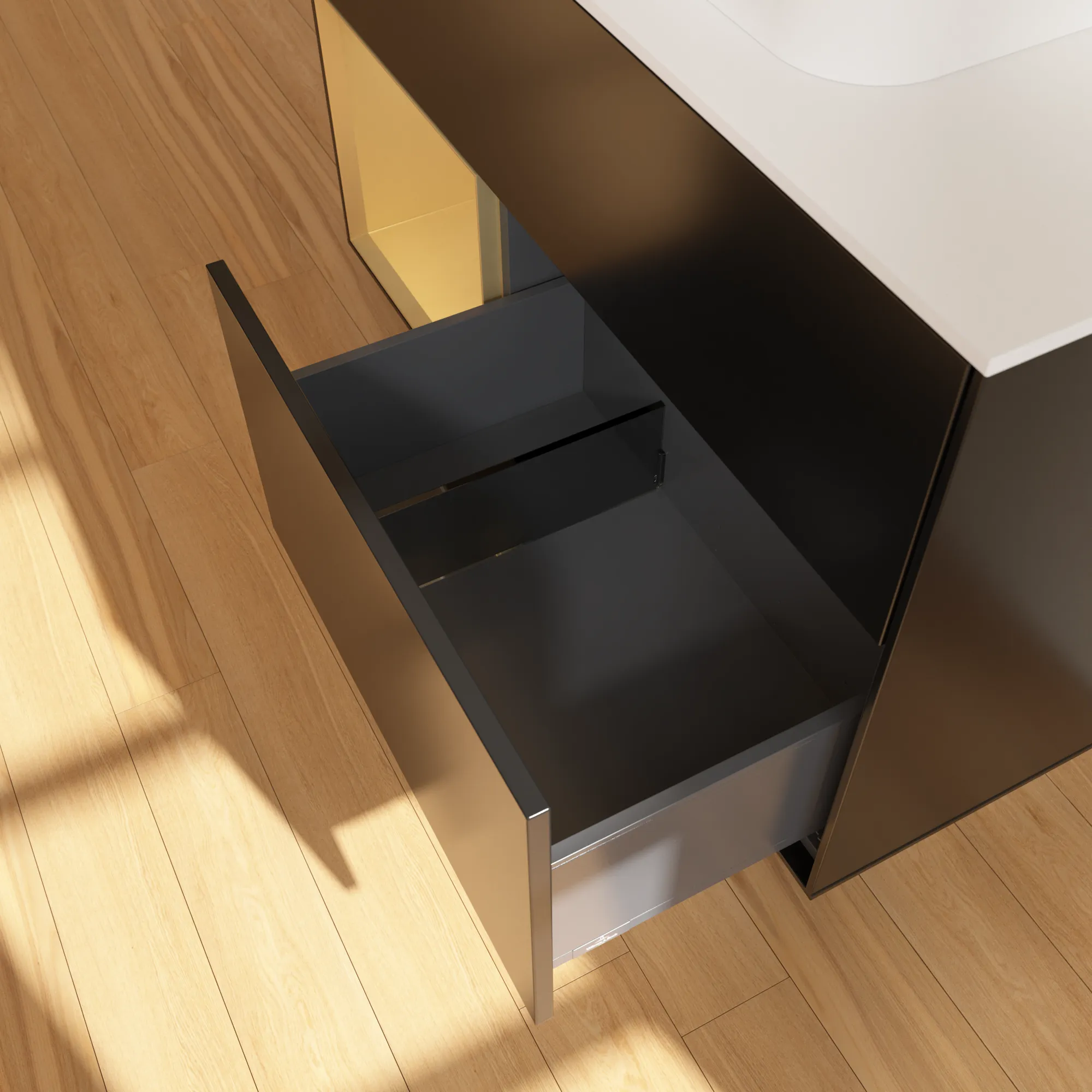 Villeroy & Boch Waschbeckenunterschrank Finion G36, 1000x603x501 mm, Black Matt Lacquer mit Gold Akzenten, Beleuchtung, SoftClosing, Push-to-open