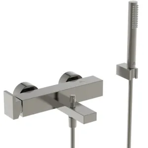 Badearmatur Aufputz Extra Ausladung 210mm mit Stab-Handbrause Brushed Gold Badearmatur Aufputz Extra Ausladung 210mm mit Stab-Handbrause Brushed Gold