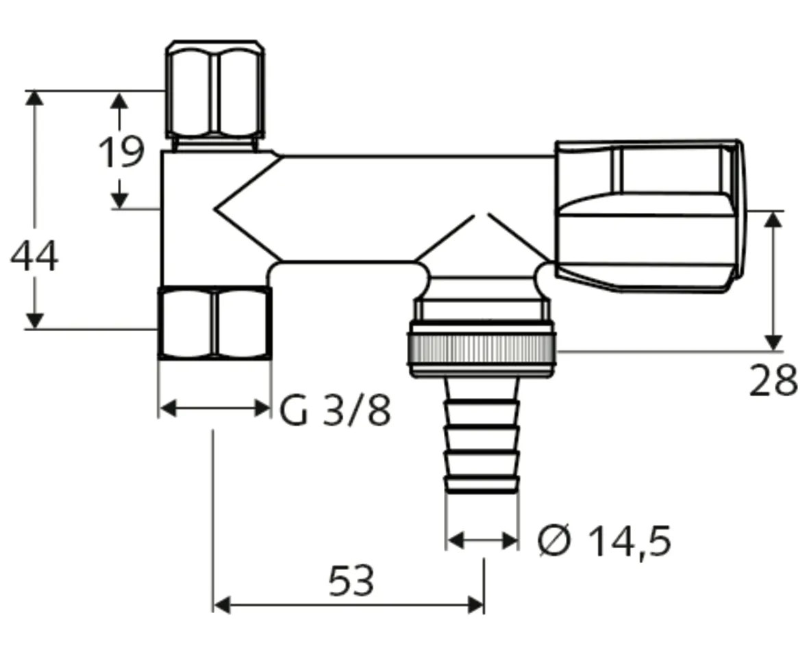 Geräteventil COMFORT, RFV, DN 10 G 3/8 IG, Schlauchverschraubung Ø 14,5 mm (DN 20 G 3/4 AG), Ø 10 mm (DN 10 G 3/8 AG), chrom