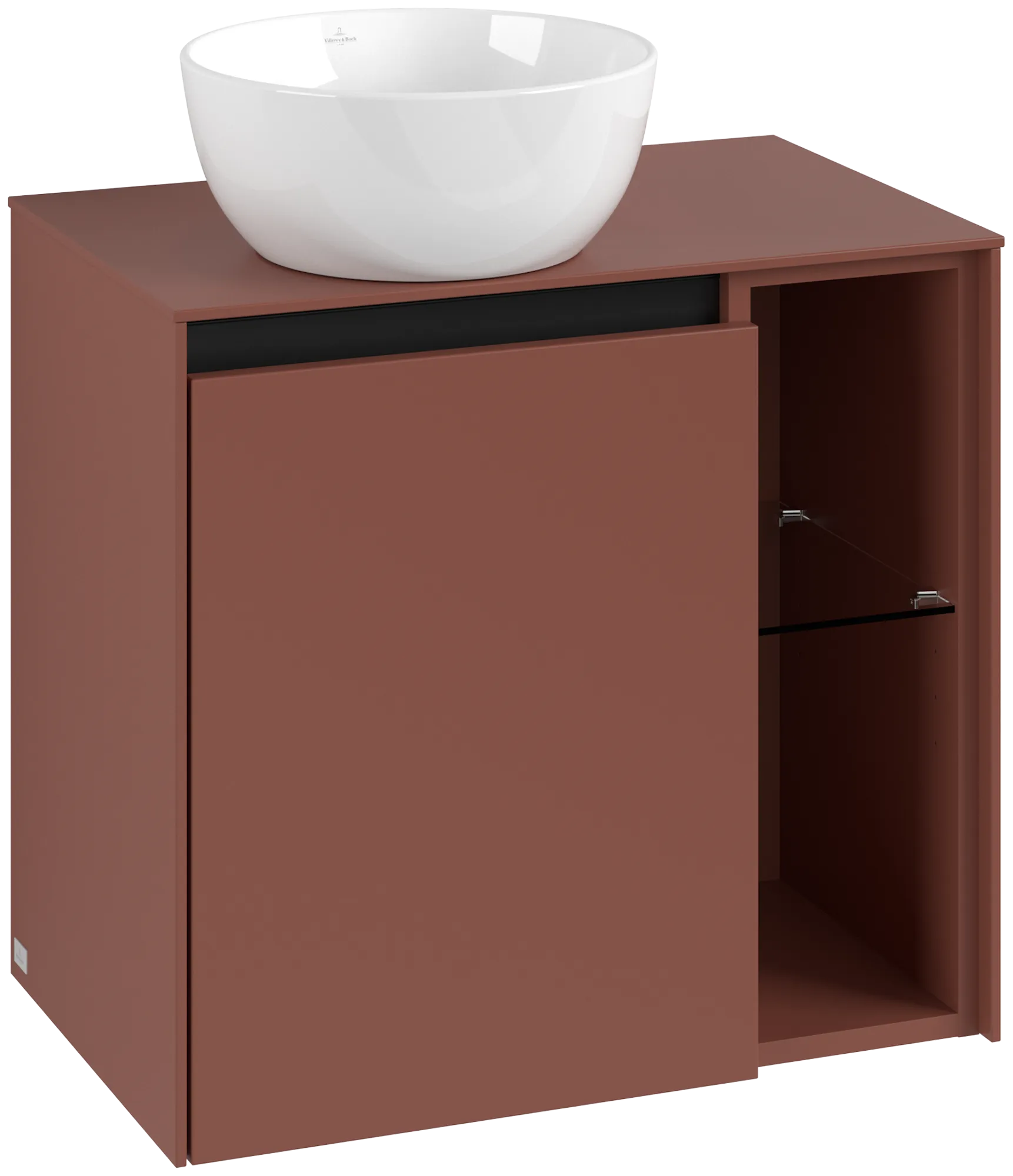 Villeroy & Boch Waschtischunterschrank „Collaro“ 600 × 548 × 380 mm Wine Red, für Becken links, Anschlag links, mit Beleuchtung Villeroy & Boch Waschtischunterschrank „Collaro“ 600 × 548 × 380 mm Wine Red, für Becken links, Anschlag links, mit Beleuchtung