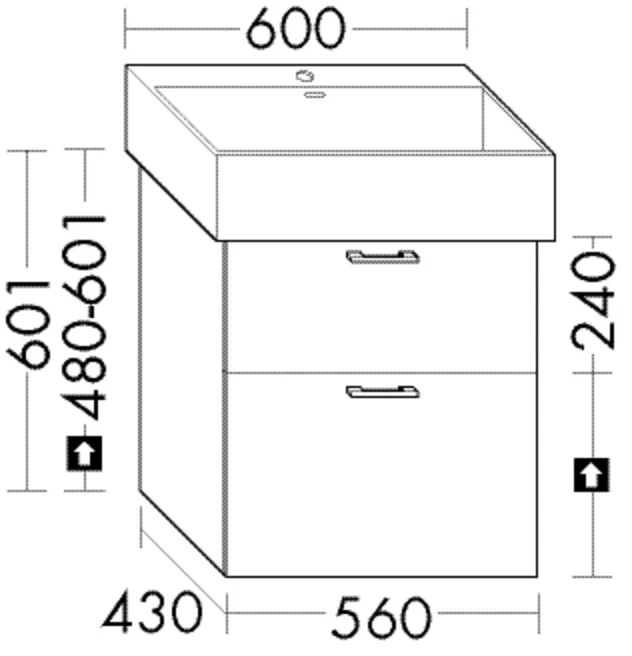 Burgbad Waschtischunterschrank Sys30, 430x560x601 mm, 1 Schublade oben, 1 Auszug unten, PG3