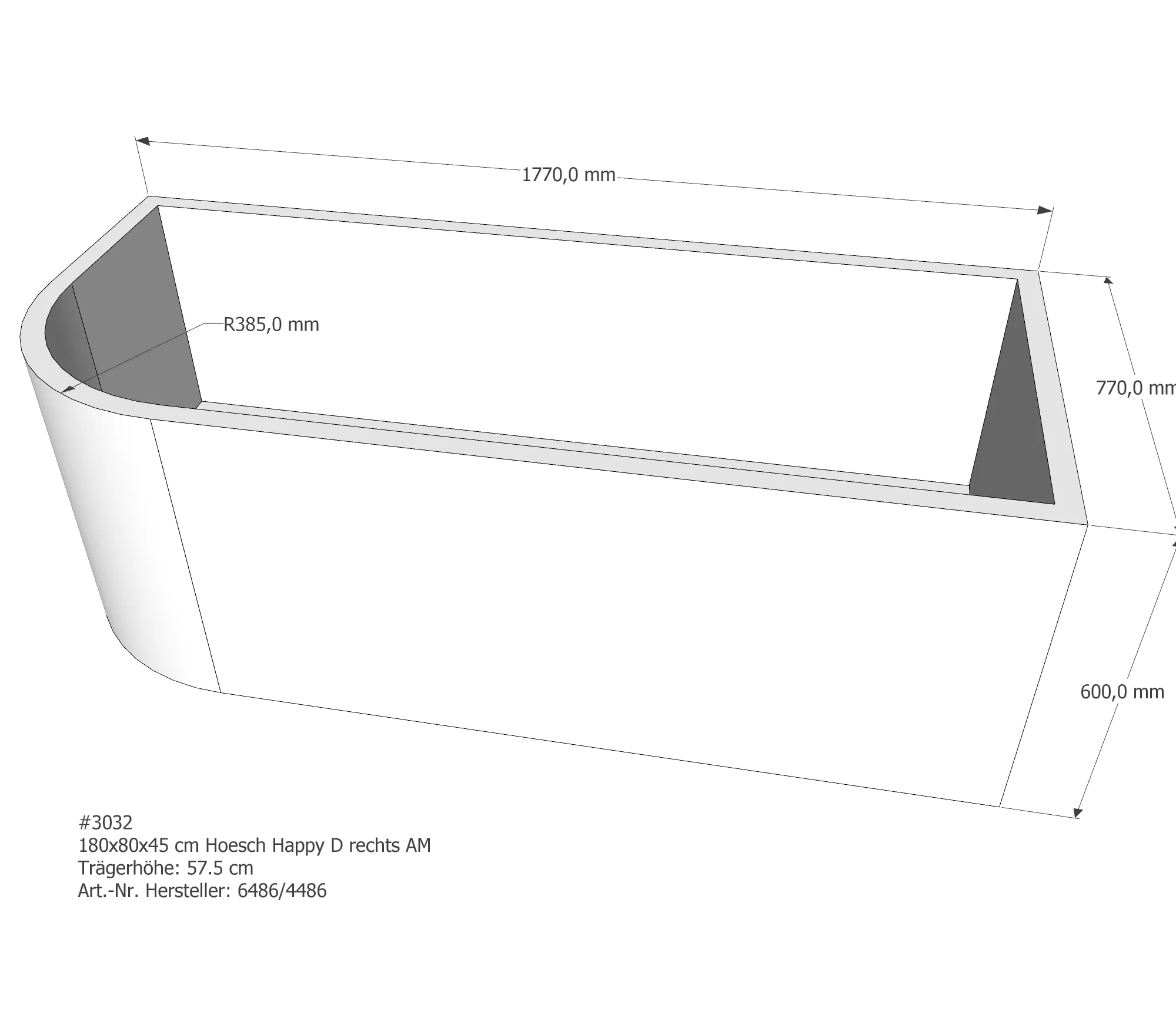 Badewannenträger passend für Hoesch Happy D rechts 180 × 80 × 45 cm Badewannenträger passend für Hoesch Happy D rechts 180 × 80 × 45 cm