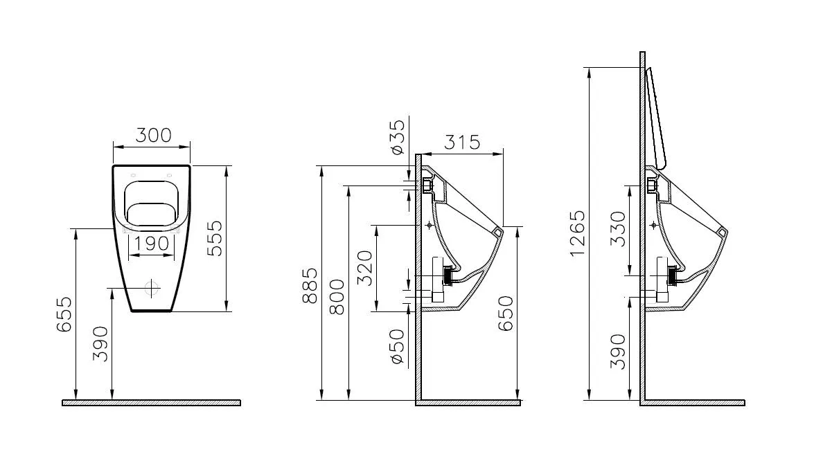 VitrA Options Pure Style Urinal mit Deckel und Absenkautomatik, 30 x 32 x 56 cm, Zulauf hinten, Weiß Hochglanz