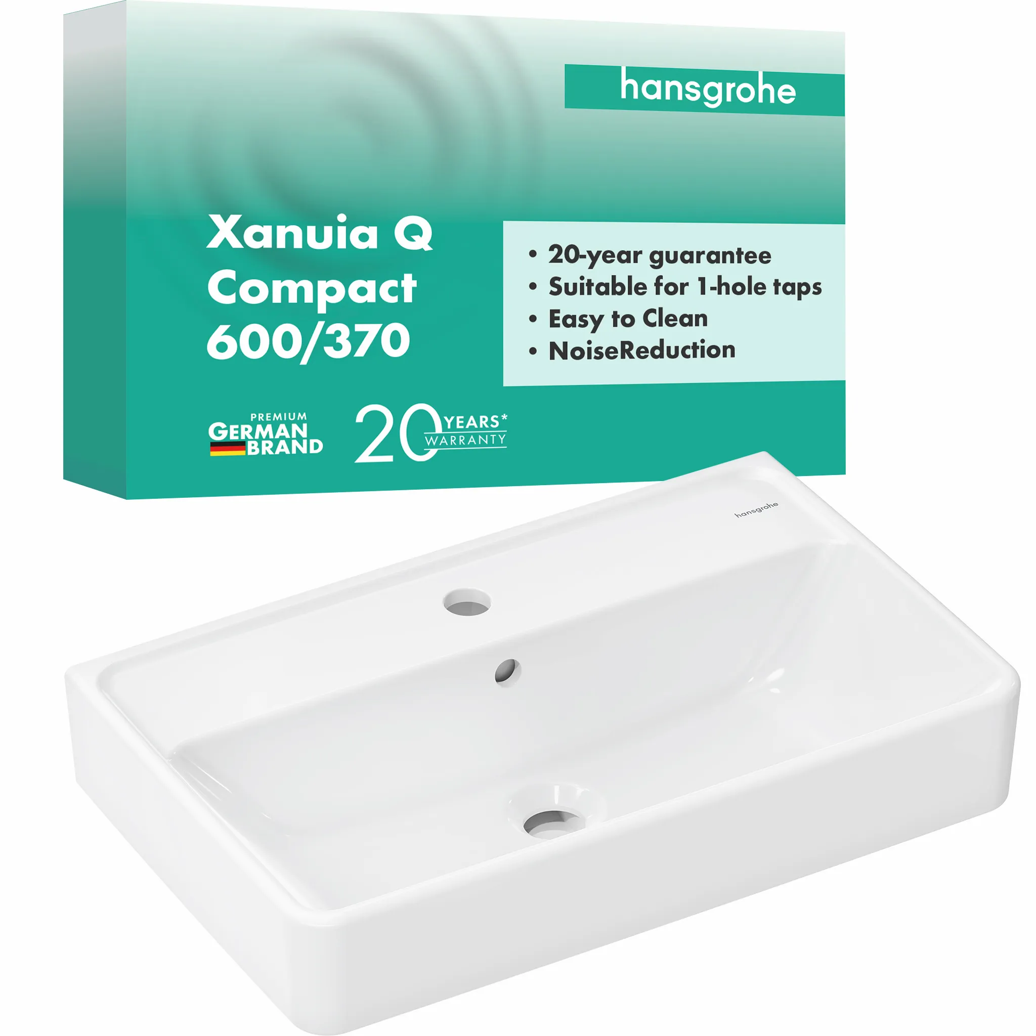 Hansgrohe Xanuia Q Waschtisch Compact 600⁄370 mit Hahnloch und Überlauf, Weiß Hansgrohe Xanuia Q Waschtisch Compact 600⁄370 mit Hahnloch und Überlauf, Weiß