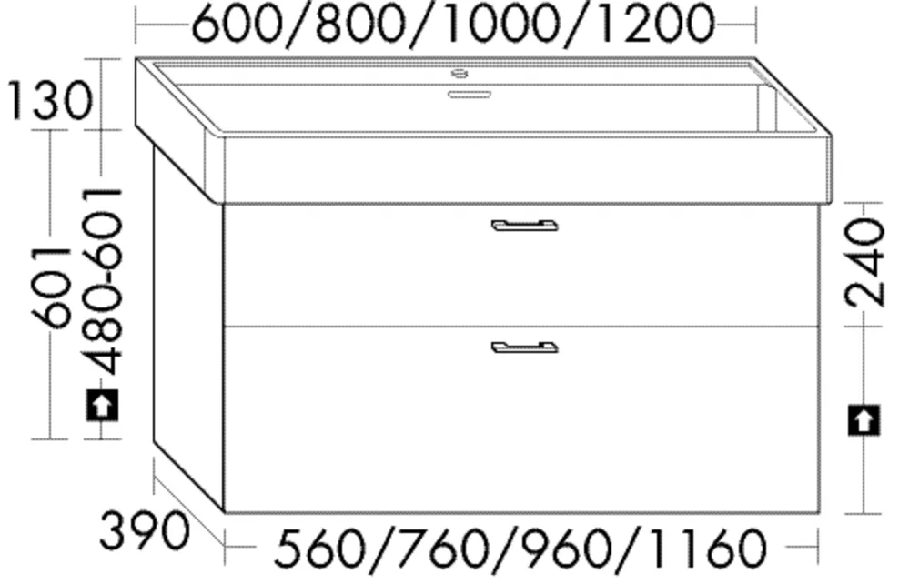 Waschtischunterschrank Sys30 von burgbad - 1 Schublade oben, 2 Auszüge unten, 390 mm tief, 1.160 mm breit, 601 mm hoch Waschtischunterschrank Sys30 von burgbad - 1 Schublade oben, 2 Auszüge unten, 390 mm tief, 1.160 mm breit, 601 mm hoch