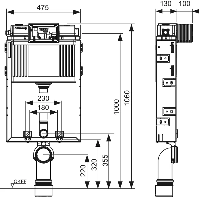 TECEbox WC-Modul mit Uni-Spülkasten, Bauhöhe 1060 mm