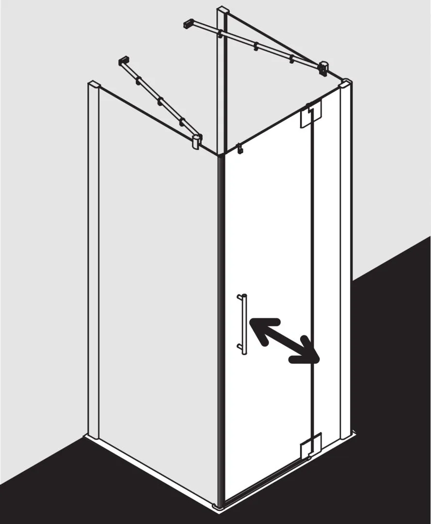 PASA XP PX1WR Pendeltür 1-flügelig mit Festfeld rechts, für Ecke, Höhe 2000 mm, Wanneneinbaumaß 1380-1410 / 1375-1405 mm, Breitenverstellmaß 1370-1400 mm, Glasaußenkante 1355-1385 mm, Farbe Silber Mattglanz, Glas ESG Klar