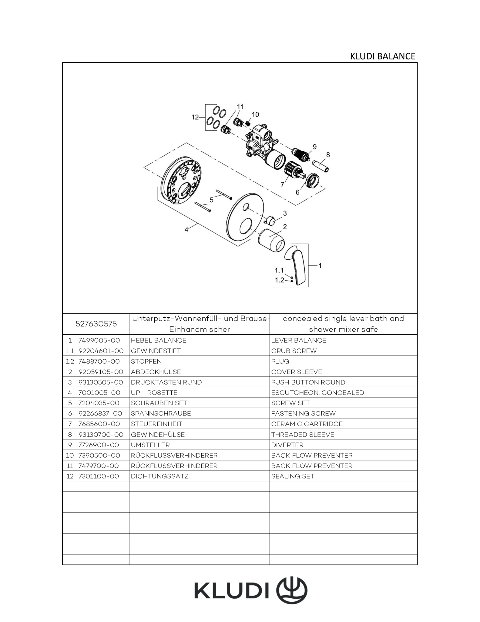 Kludi BALANCE Unterputz-Wannenfüll- und Brause-Einhandmischer, chrom, PUSH&SWITCH Druckumsteller, für Kludi SLIM.BOXX Unterputzkörper 88022 Kludi BALANCE Unterputz-Wannenfüll- und Brause-Einhandmischer, chrom, PUSH&SWITCH Druckumsteller, für Kludi SLIM.BOXX Unterputzkörper 88022